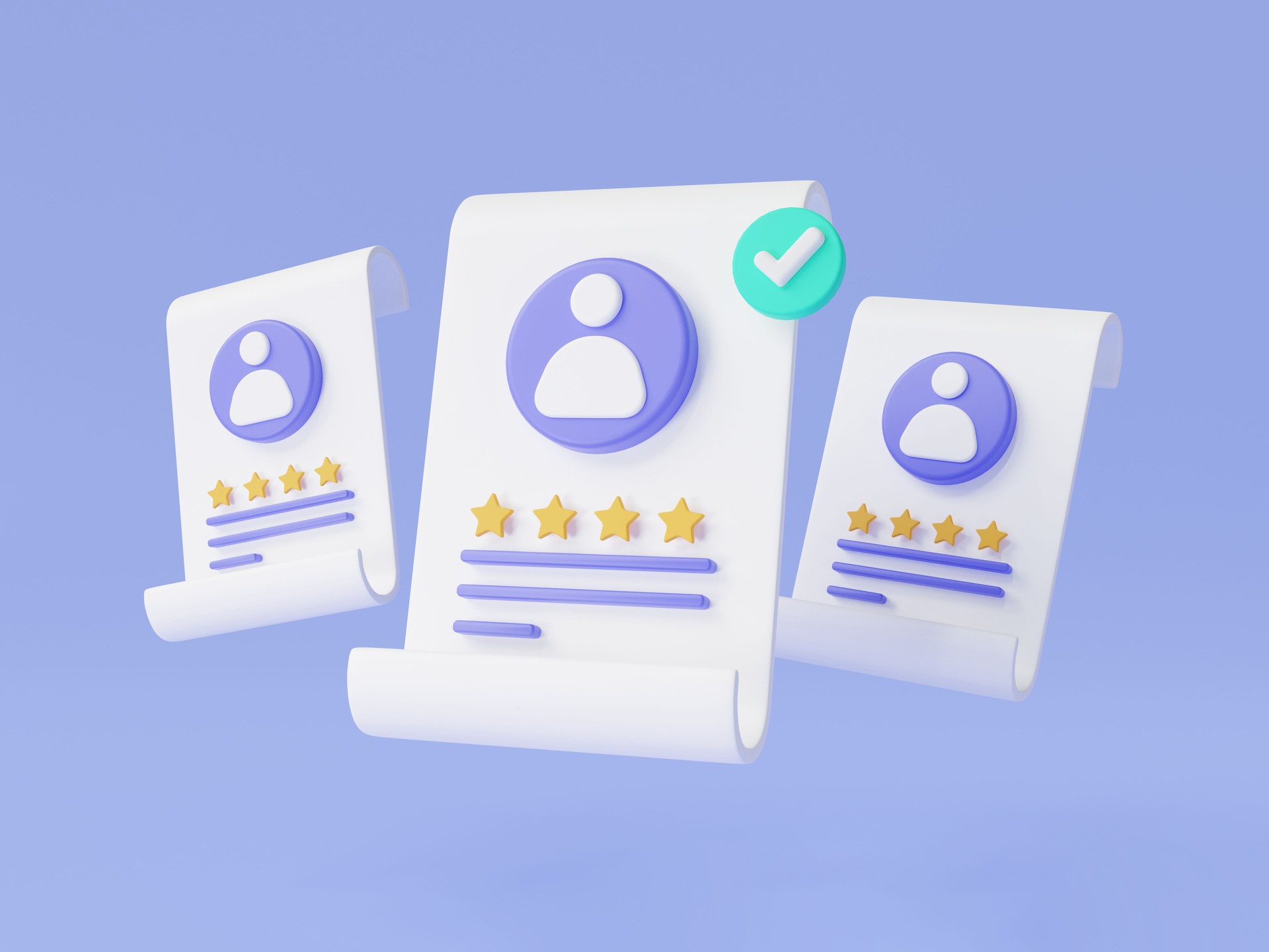 Choosing best candidate for job with check mark on resume profile. Job search, recruitment agency, online recruitment, search new employee. Human resource management and hiring. 3d render illustration